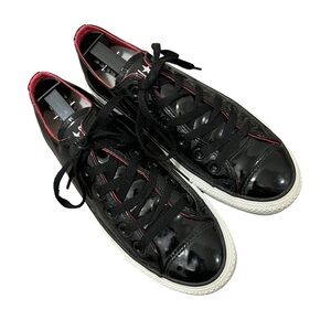 Converse Black Patent Leather Red Trim Lace Up Low Top Sneakers 7.5
